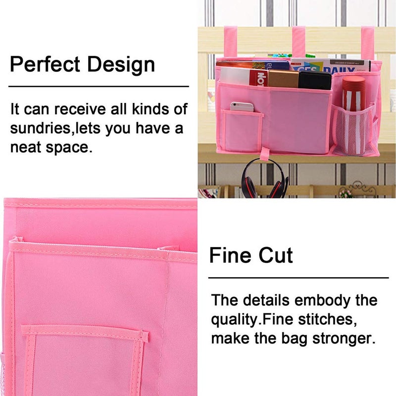 Sugaroom Bedside Storage Caddy, Bunk Bed Organizer Bed Storage Pocket Bedside Organizer Hanging Bed Storage Caddy for College Dorm Room, Hospital Bed Rails, Baby Bed, Camp (Pink) - Image 4